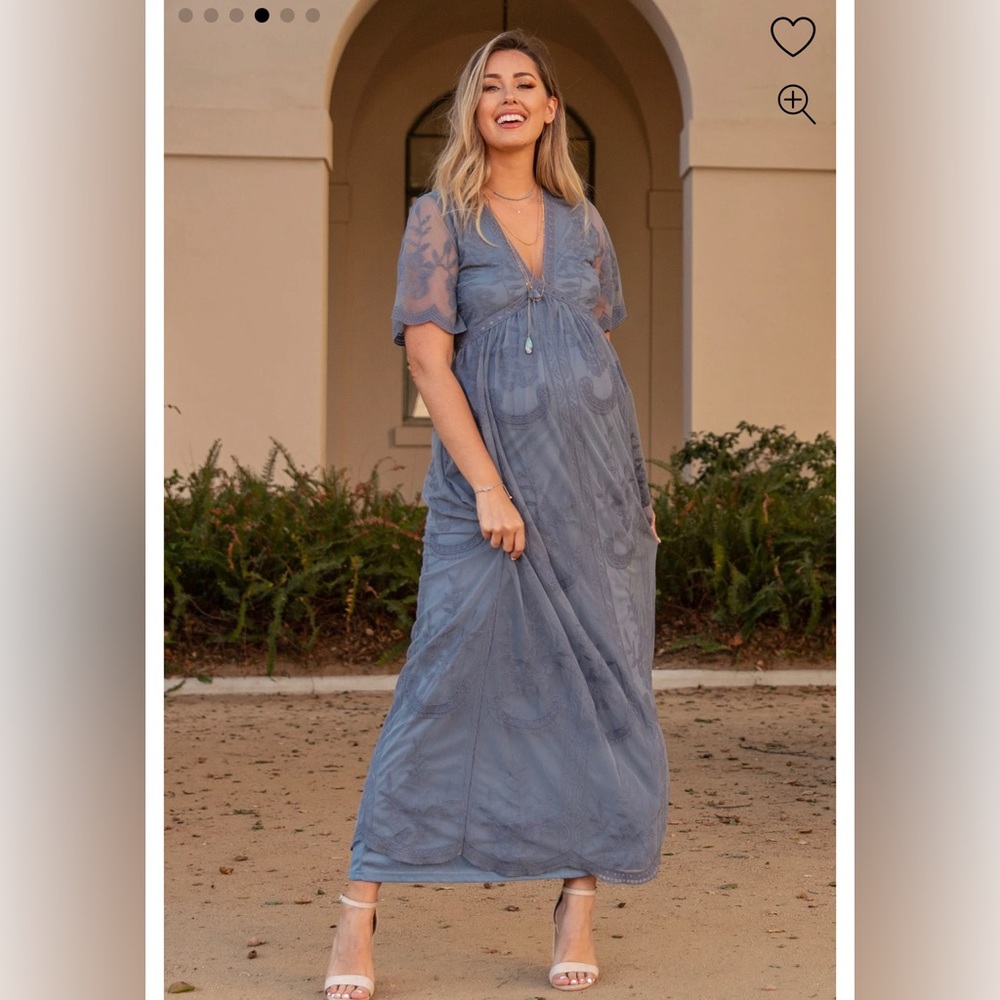 PinkBlush Blue Lace Mesh Overlay Maternity Maxi Dress